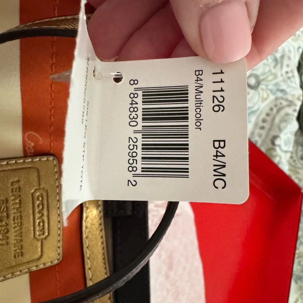 Coach Orange and Brown Tote Bag with Bold Stripes - Picture 2 of 4